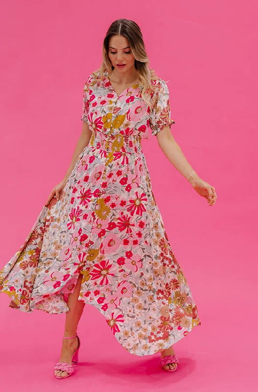 Stunning Applique Dress Verona Multi Pink Floral Dress - DM Exclusive - Nursing Friendly - Maternity Friendly - FINAL SALE - FINAL FEW Stunning Applique Dress Verona Multi Pink Floral Dress - DM Exclusive - Nursing Friendly - Maternity Friendly - FINAL SALE - FINAL FEW