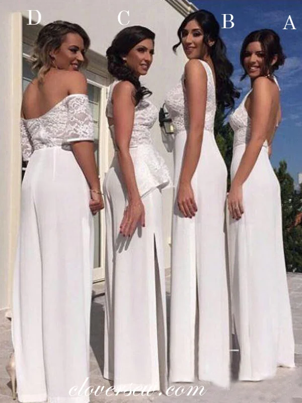 Red Carpet Dress White Lace Chiffon Mismatched Jumpsuit Bridesmaid Dresses, CB0193 Red Carpet Dress White Lace Chiffon Mismatched Jumpsuit Bridesmaid Dresses, CB0193