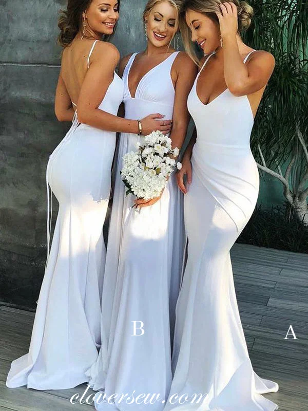 Sweetheart Neckline Dress White Mismatched Mermaid V-neck Sexy Long Bridesmaid Dressers, CB0158 Sweetheart Neckline Dress White Mismatched Mermaid V-neck Sexy Long Bridesmaid Dressers, CB0158