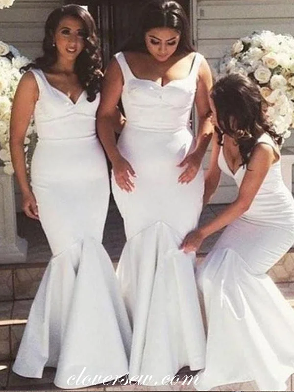 Subtle Shine Dress White Sleeveless Mermaid Elegant Long Bridesmaid Dresses, CB0190 Subtle Shine Dress White Sleeveless Mermaid Elegant Long Bridesmaid Dresses, CB0190