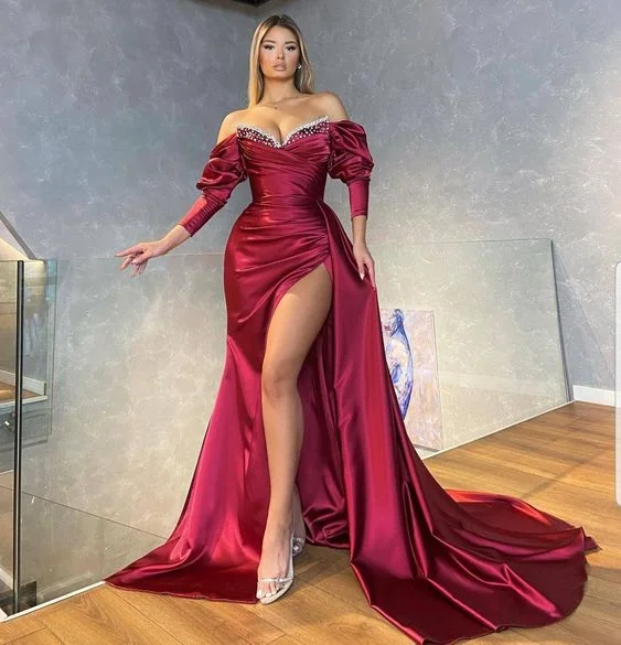 Stylish Taffeta Dress Wine dress with side slit prom gowns, bridal dresses, African women wedding dress, bridesmaids dresses,DS5104 Stylish Taffeta Dress Wine dress with side slit prom gowns, bridal dresses, African women wedding dress, bridesmaids dresses,DS5104