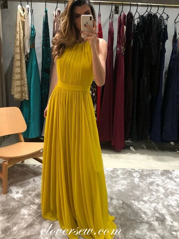 Embellished Maxi Dress Yellow Chiffon Halter A-line Elegant Bridesmaid Dresses, CB0194 Embellished Maxi Dress Yellow Chiffon Halter A-line Elegant Bridesmaid Dresses, CB0194