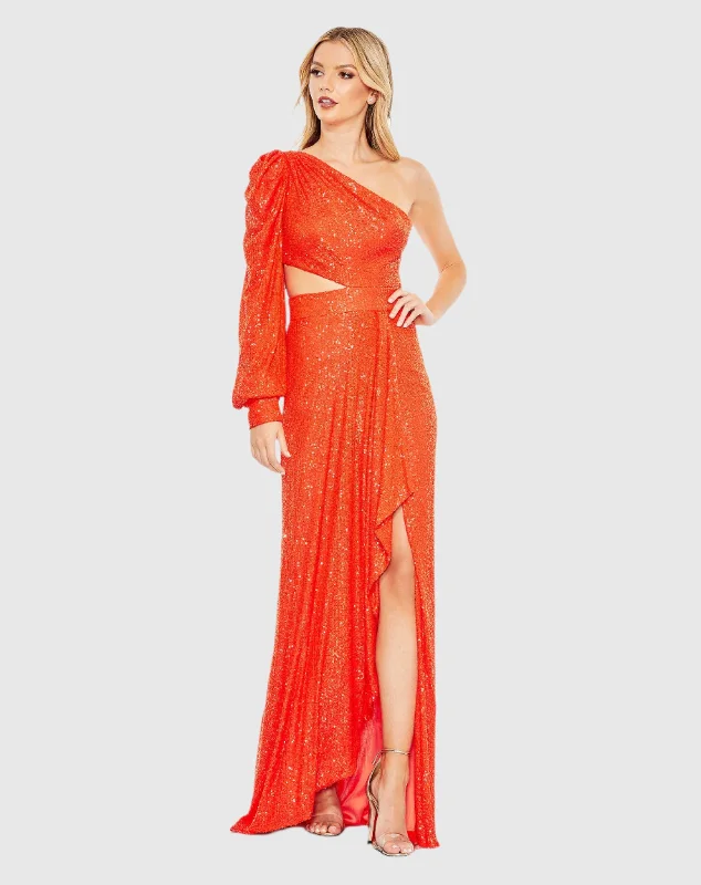 Beautiful Floor-Length Dress Sequined One Shoulder Cut Out Gown