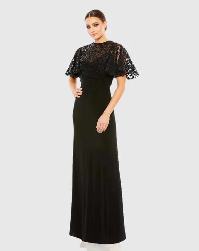 Party Ready Dress Embellished Butterfly Sleeve Gown
