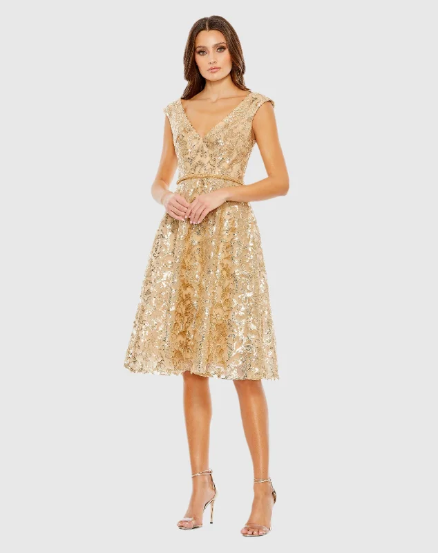Burgundy Maxi Dress Sequined V Neck Cap Sleeve Dress