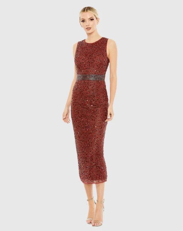 Artistic Embroidered Dress Geometric Embellished Sleeveless A Line Dress