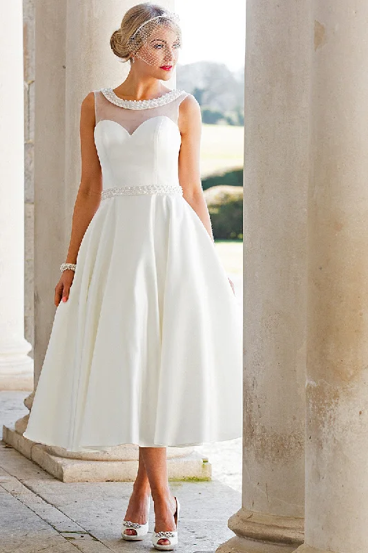 Dark Green Dress A-Line Tea-Length Sleeveless Jeweled Scoop Neck Satin Wedding Dress-MK_705893 Dark Green Dress A-Line Tea-Length Sleeveless Jeweled Scoop Neck Satin Wedding Dress-MK_705893