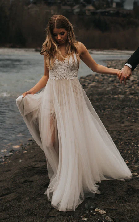 Floral Embroidery Dress A-Line V-neck Lace Simple Wedding Dress Sleeveless With Open Back-716544 Floral Embroidery Dress A-Line V-neck Lace Simple Wedding Dress Sleeveless With Open Back-716544