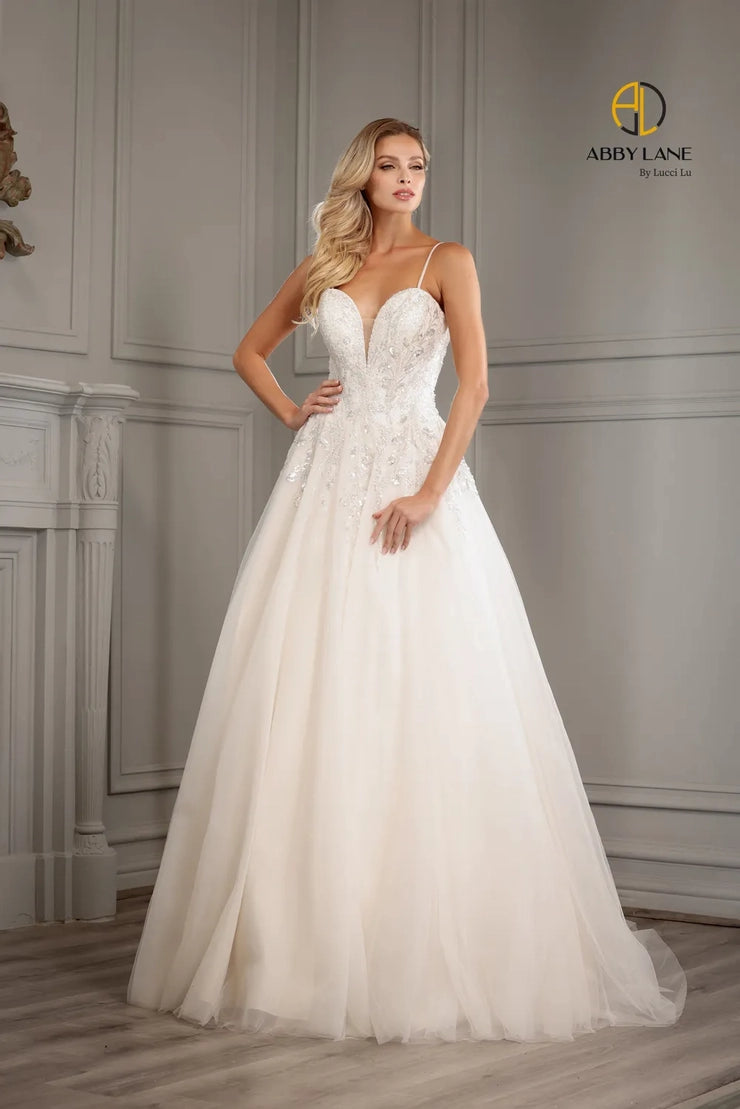 Draped Satin Gown Abby Lane Bridal 97177 Wedding Dress Size 4, 14 Ivory/Champagne