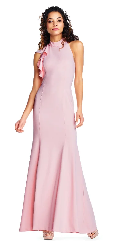 Off-White Gown Adrianna Papell - AP1E203268 Ruffled High Neck Trumpet Dress