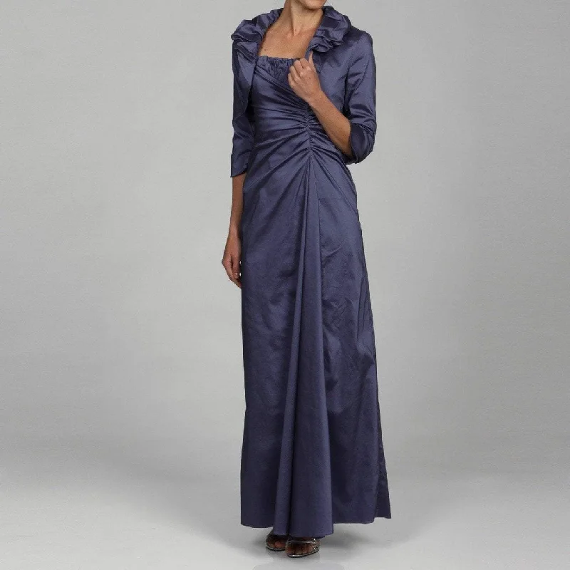 Romantic Floral Dress Adrianna Papell - Long Satin Dress with Ruffle Neck Bolero 81848880