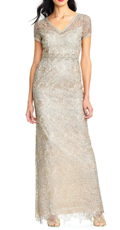 Bold Red Dress Adrianna Papell AP1E202688 Short Sleeve Slit Back Metallic Lace Dress Bold Red Dress Adrianna Papell AP1E202688 Short Sleeve Slit Back Metallic Lace Dress
