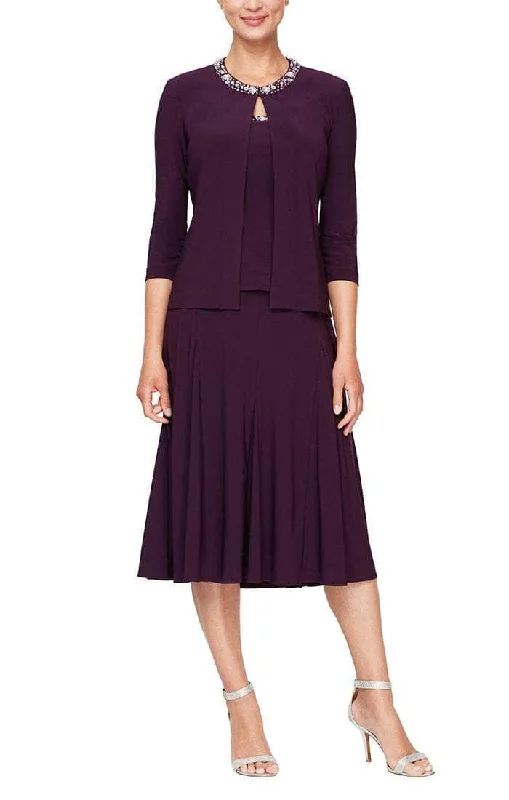 Lavish Red Gown Alex Evenings - 235372 Matte Jersey Tea Length Dress