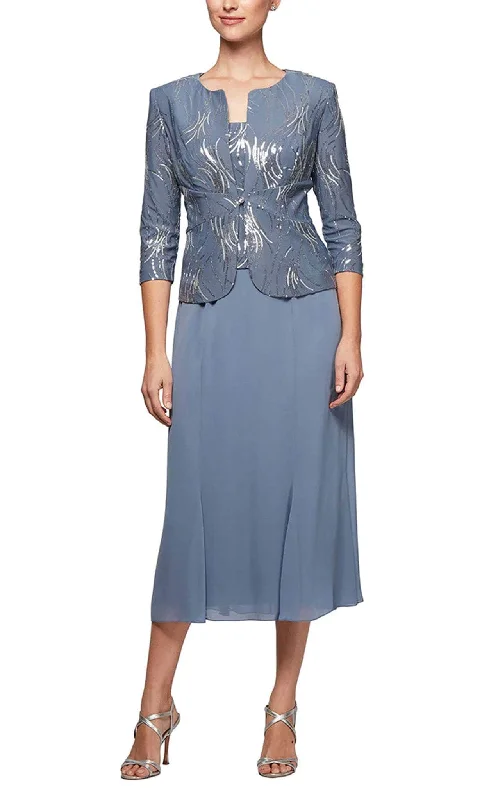 Applique Gown Alex Evenings 2962675 - Square Neck Two-piece Tea-Length Dress