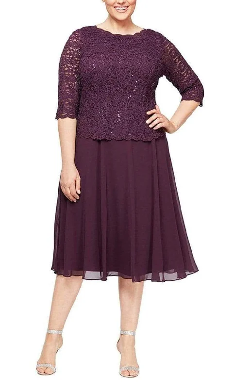 Chic Satin Dress Alex Evenings - 4121796 Popover Lace Bodice A-Line Chiffon Dress