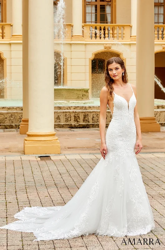 Elegant Cocktail Gown Amarra Bridal "Hart" 84368 Size 6 Backless Mermaid Wedding Dress Bridal Gown Train Sheer Lace Elegant Cocktail Gown Amarra Bridal "Hart" 84368 Size 6 Backless Mermaid Wedding Dress Bridal Gown Train Sheer Lace