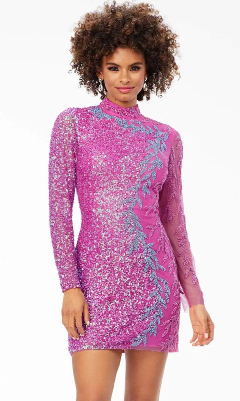 Stunning Applique Dress Ashley Lauren 4504 - High Neck Long Sleeve Cocktail Dress