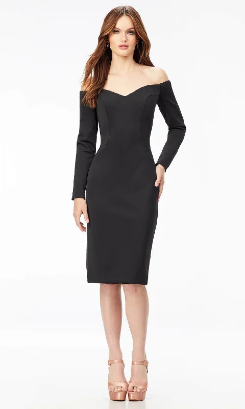 Halter Gown Ashley Lauren 4514 - Off- Shoulder Long Sleeve Tea-Length Dress