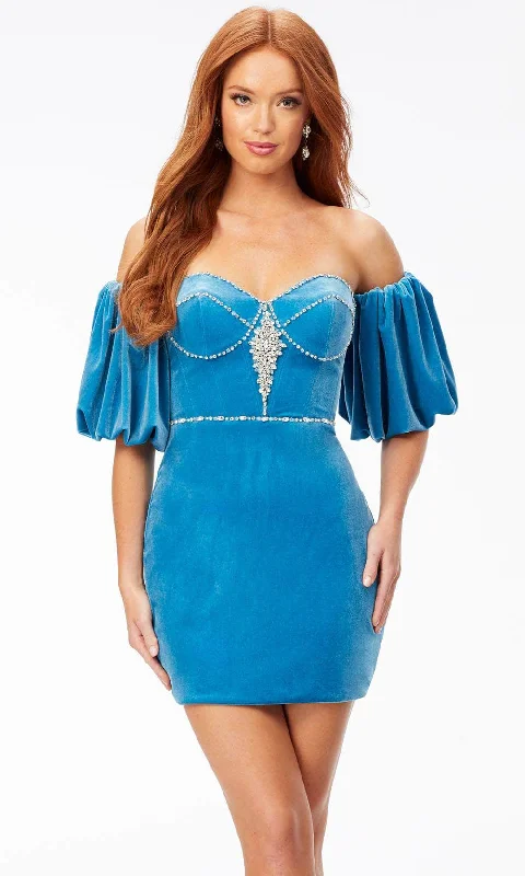 Modern Ball Gown Ashley Lauren 4525 - Detachable Puff Sleeves Cocktail Dress