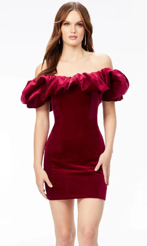 Lavish Red Gown Ashley Lauren 4528 - Off Shoulder Ruffle Cocktail Dress