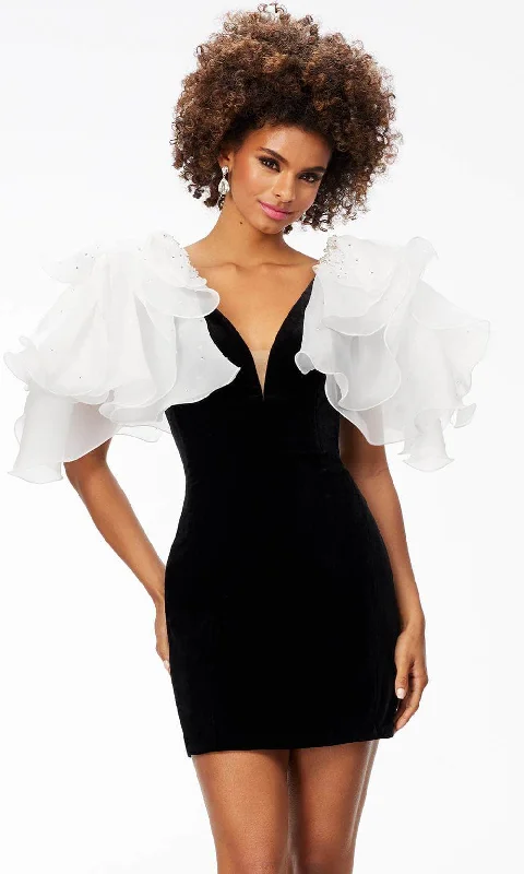 Crystal Beaded Dress Ashley Lauren 4529 - Ruffled Sleeves Cocktail Dress
