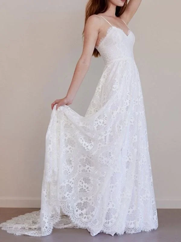 Romantic Evening Gown Beach Wedding Dress A Line Sweetheart Neck Straps Floor Length Lace Bridal Gown With Train Romantic Evening Gown Beach Wedding Dress A Line Sweetheart Neck Straps Floor Length Lace Bridal Gown With Train