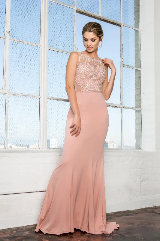 Lavish Red Gown Long Formal Beaded Sleeveless Evening Gown