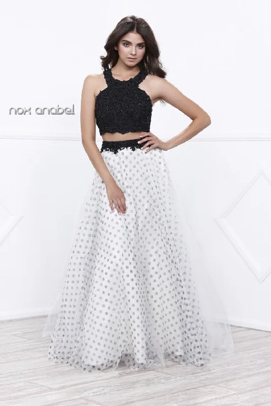 Satin Draped Gown Long Two Piece Black White Prom Dress