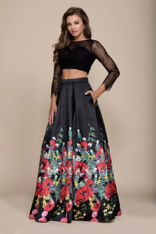 Luxury Satin Gown Long Two Piece Lace Crop Top Prom Dress