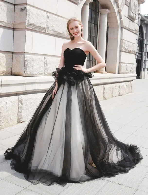 Modern Ball Gown Black Pageant Party Dress Women Strapless Tulle Luxury Princess Gowns