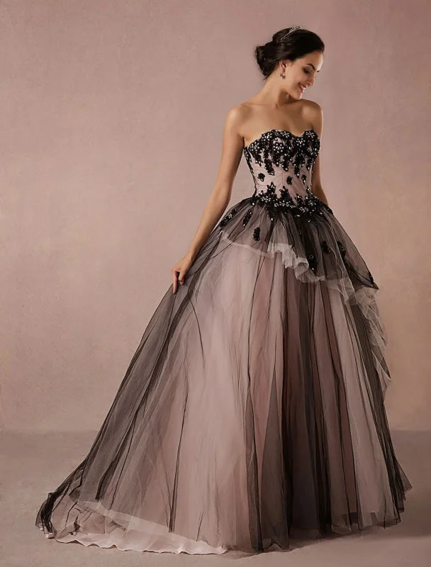Gorgeous Party Dress Black Wedding Dress Lace Tulle Chapel Train Bridal Gown Strapless Sweetheart A-Line Luxury Princess Pageant Dress Gorgeous Party Dress Black Wedding Dress Lace Tulle Chapel Train Bridal Gown Strapless Sweetheart A-Line Luxury Princess Pageant Dress
