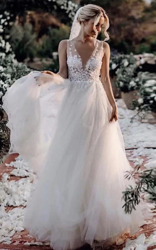 Sequin Maxi Dress Bohemian Modern A Line Lace Tulle V-neck Sleeveless Wedding Dress With Appliques-715976 Sequin Maxi Dress Bohemian Modern A Line Lace Tulle V-neck Sleeveless Wedding Dress With Appliques-715976