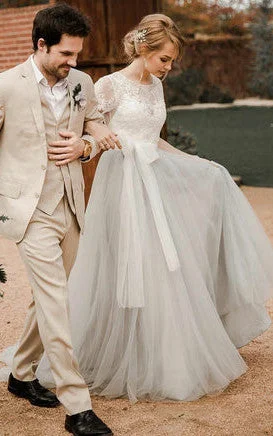 Unique Cocktail Dress Bohemian Tulle A-Line Jewel Neckline Wedding Dress With Keyhole Back And Appliques-716554 Unique Cocktail Dress Bohemian Tulle A-Line Jewel Neckline Wedding Dress With Keyhole Back And Appliques-716554