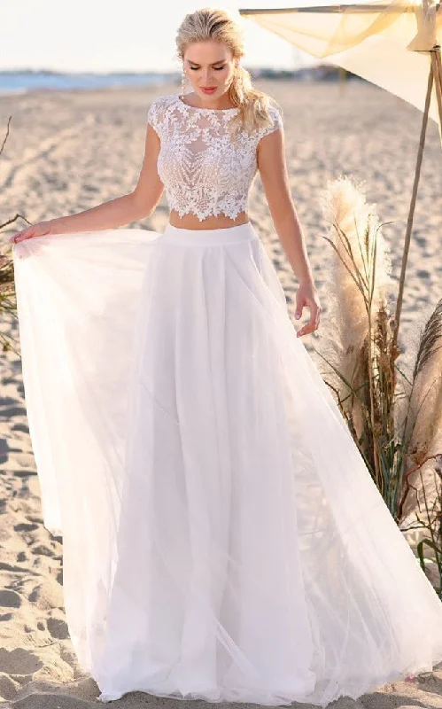 Red Carpet Dress Bohemian Two Piece Bateau Chiffon and Lace Wedding Dress-716383