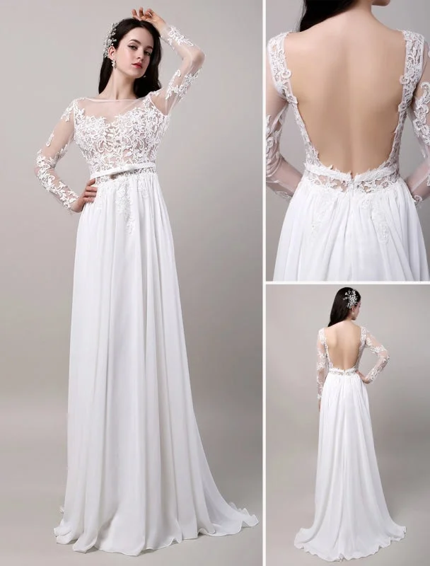 Dreamy Tulle Skirt Boho Beach Sheer Lace Chiffon Tulle Long Sleeves Deep V Back Backless Bridal Gown Dreamy Tulle Skirt Boho Beach Sheer Lace Chiffon Tulle Long Sleeves Deep V Back Backless Bridal Gown
