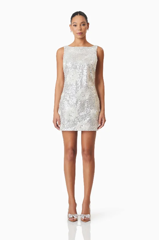 Trendy Evening Gown Caledonia Sequin Mini Shift Dress In Silver