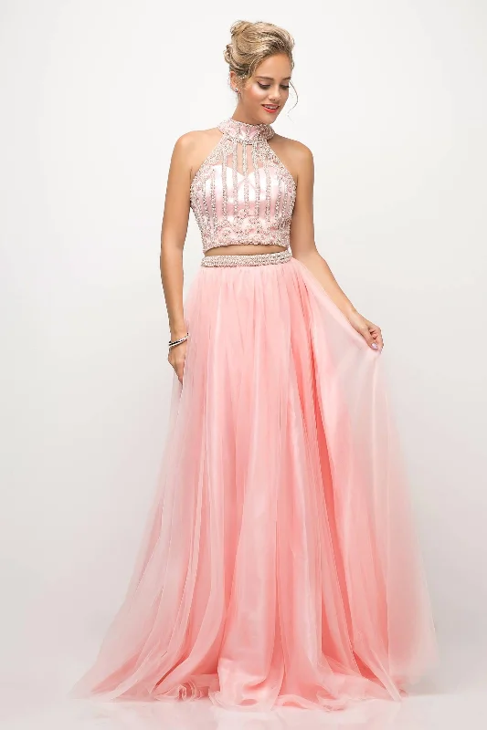 Side Slit Gown Cinderella Divine CD8994 Long Ball Gown Beaded 2 Piece Prom Dress