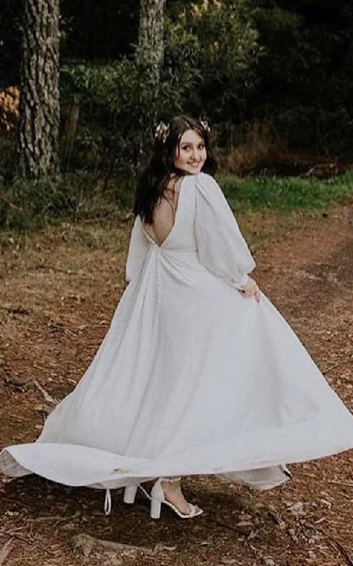 Statement Chiffon Dress Chiffon V-neck A-Line Casual Elegant Beach Wedding Dress With Ruching And Deep-V Back-716588 Statement Chiffon Dress Chiffon V-neck A-Line Casual Elegant Beach Wedding Dress With Ruching And Deep-V Back-716588