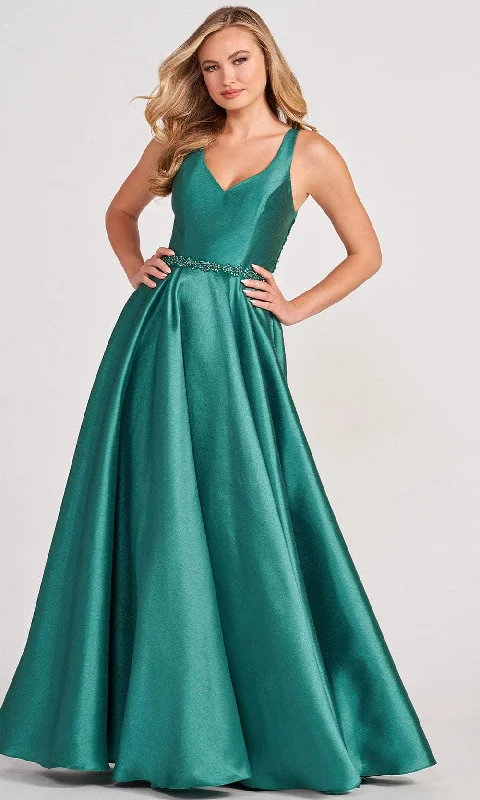 Luxury Satin Gown Colette for Mon Cheri CL2034 - Laced V-Neck Plus Size Prom Dress