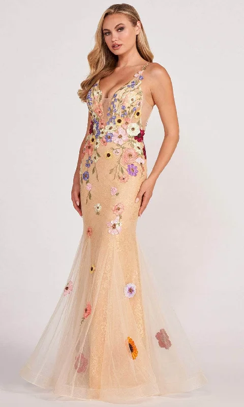 Midnight Blue Gown Colette for Mon Cheri CL2085 - Floral Embroidered Plus Size Prom Gown
