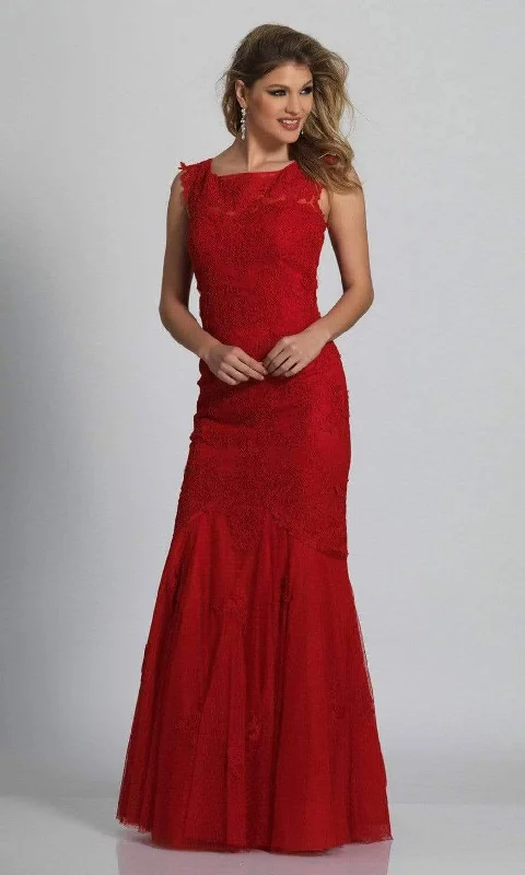 Trendy Party Dress Dave & Johnny - 1937 Lace Applique Tulle Trumpet Gown