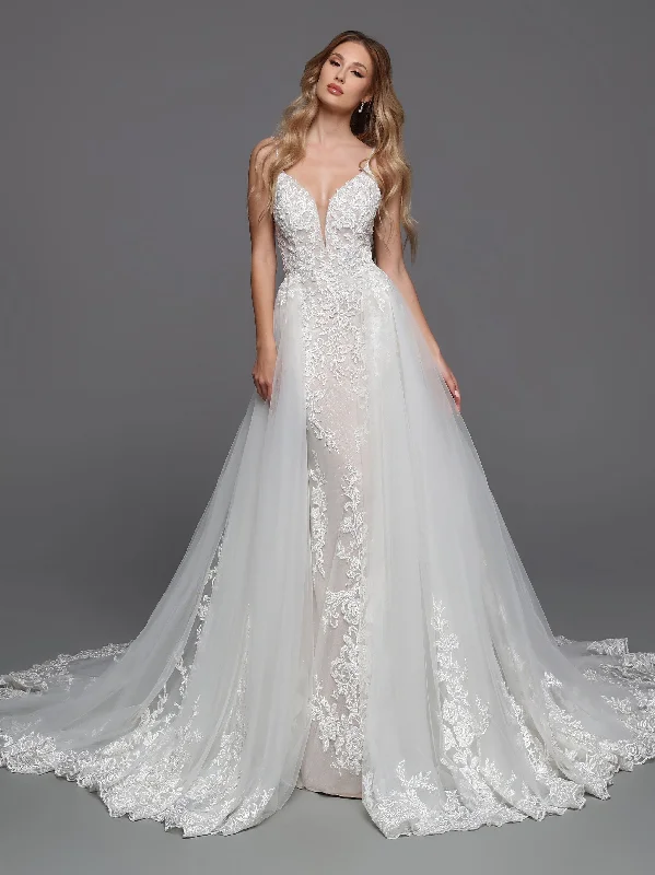 Whimsical Evening Gown DaVinci Bridal 50720 Lace Wedding Dress Column Detachable Overskirt V Neckline Sheer Back Whimsical Evening Gown DaVinci Bridal 50720 Lace Wedding Dress Column Detachable Overskirt V Neckline Sheer Back