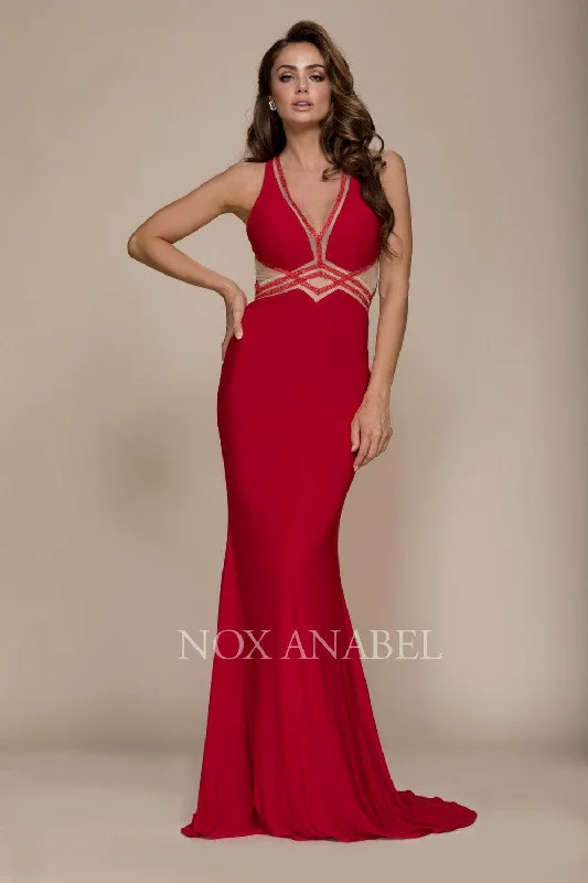 Lavish Red Gown Long Open Back Side Prom Dress Evening Gown