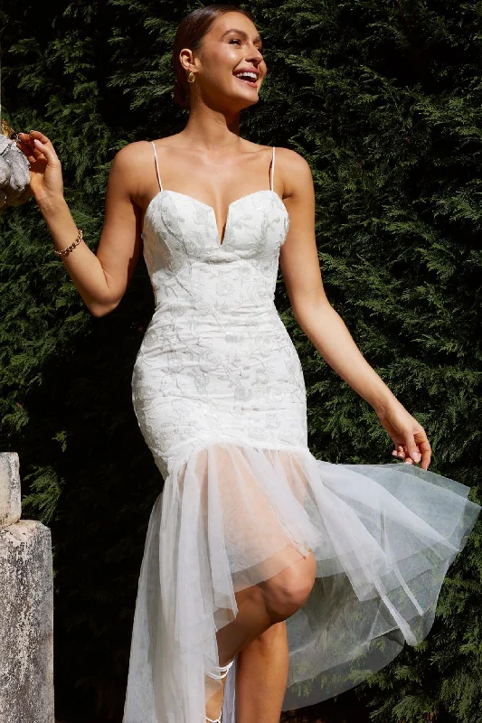 Garden Party Gown Dreamy Removable Sleeve Sequin Dress White