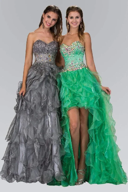 Glittering Evening Gown Elizabeth K - GL1098 Bedazzled Sweetheart Organza High-Low Dress