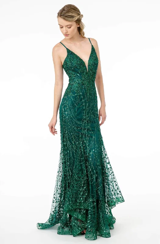 Regal Velvet Gown Elizabeth K - GL2938 Glitter Plunging V-Neck Mermaid Dress