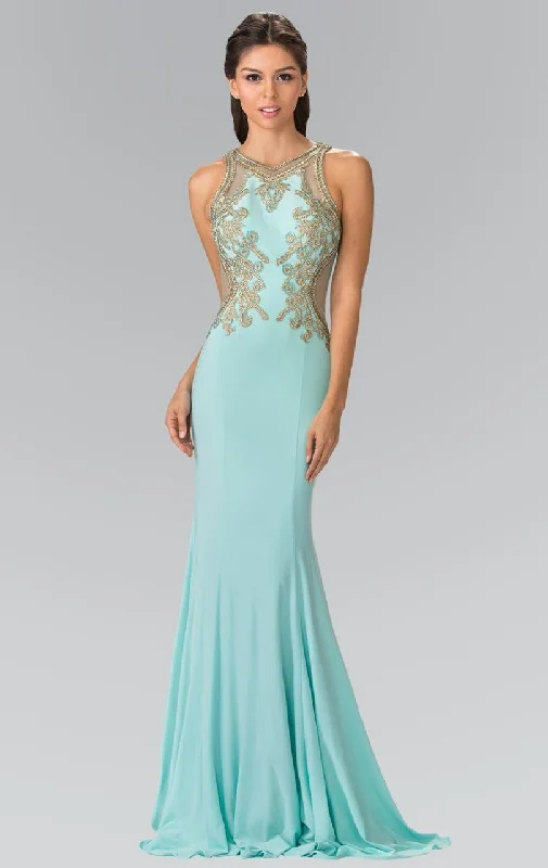 Chic Satin Dress Elizabeth K - GL2321 Halter Long Gown with Side Cut Outs