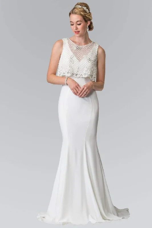 Stunning Applique Dress Elizabeth K - GL2257 V-Neck with Detachable Beaded Lace Top Gown