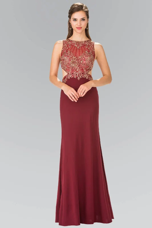 Lace Overlay Dress Long Formal Side Cut Dress Evening Prom Gown
