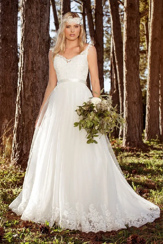 Trendy Evening Gown Ethereal A-line Straps Ruched Wedding Dress with Belt-715650